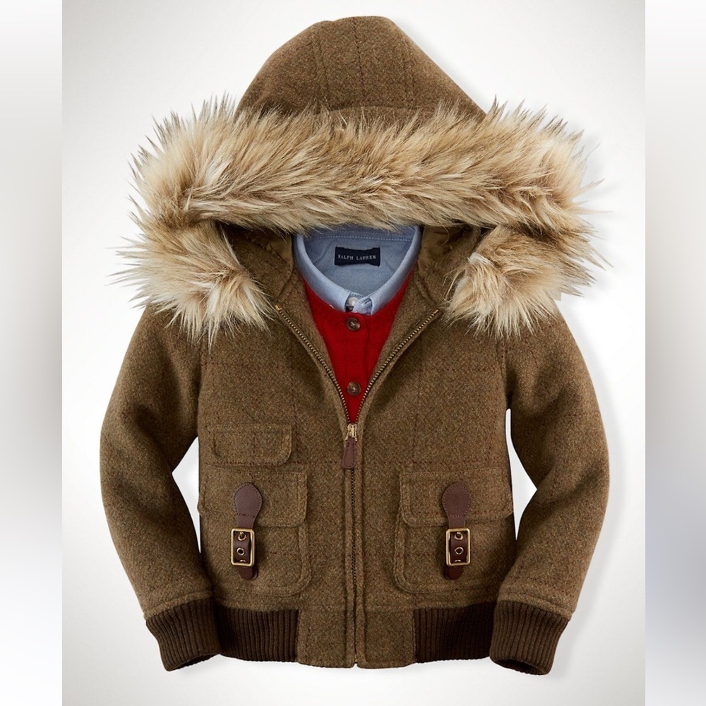 Ralph Lauren classic polo bomber with “fur” trim hood size 4